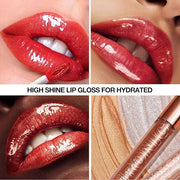 Nude Brown Lip Gloss Plumping Glitter Lip Gloss for Girls Women Lip Plumping Tinted Lipgloss High Pigment Plumper Long Las...