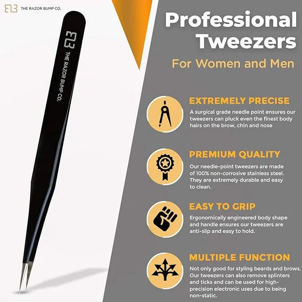 Tweezers For Ingrown Hair By The Razor Bump Co. | Sharp, Stainless Steel, Surgical | Professional Tweezers For Women and M...