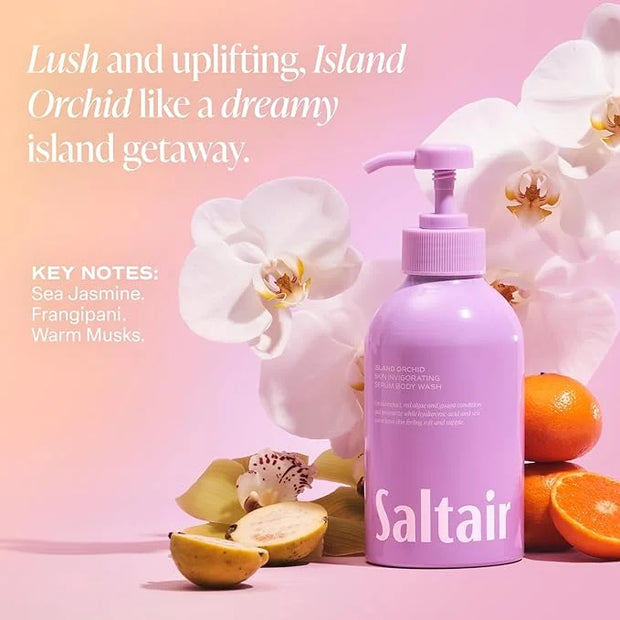 Saltair Body Wash, Island Orchid 2-Pack. Moisturizing Body Cleanser with Monoi Oil and Cupuacu Butter. Luxury Shower Gel f...