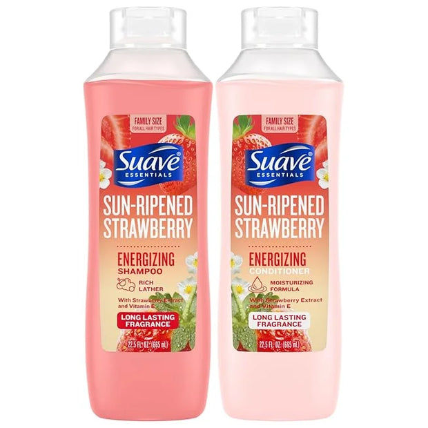 Suave Shampoo & Conditioner Set, Sun-Ripened Strawberry – Everyday Energizing Formulas with Strawberry Extract & Vitamin E...