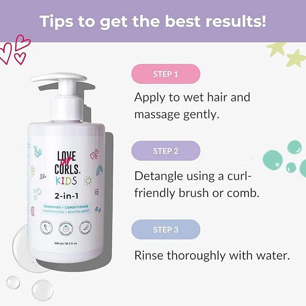 Love Ur Curls Kids - LUCK 2 in 1 Shampoo and Conditioner, Fragrance Free, Pediatrician Approved, Gentle Tear Free Unscente...