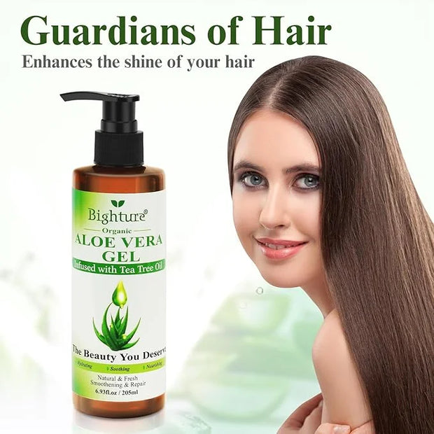 Organic Aloe Vera Gel with Tea Tree Oil for Face & Body, Freshly-cut Aloe Vera Gel Ideal for Skin, Scalp, & Hair Hydration...