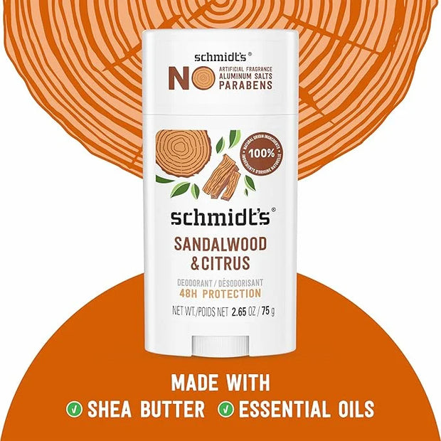 Schmidt's Aluminum-Free Vegan Deodorant Sandalwood & Citrus for Women and Men, with 24 Hour Odor Protection, Natural Ingre...