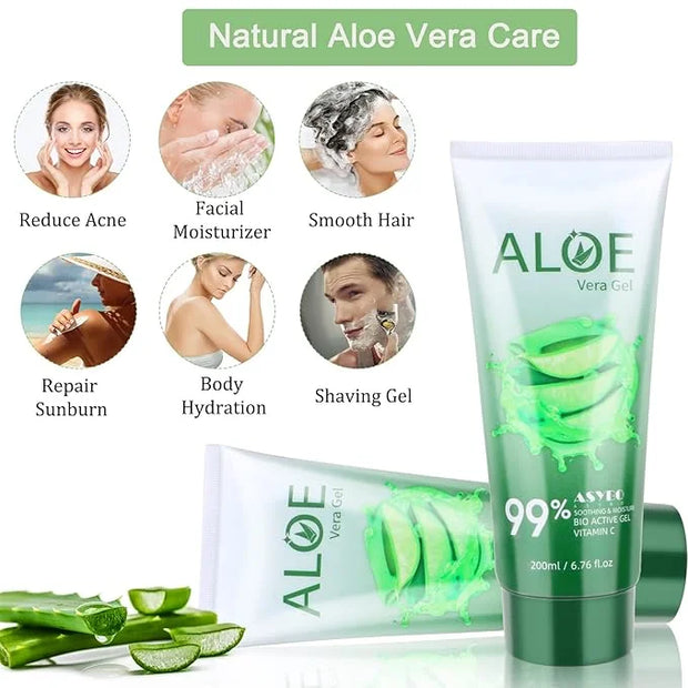 200x2 ML Aloe Vera Gel – 99% Organic Pure Aloe Vera Hydrating Face & Body Moisturizer, Natural Aloe Cream for Dry Skin, Su...