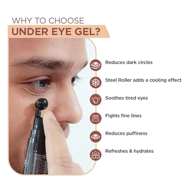 The Man Company Under Eye Gel With Cooling Massage Roller For Dark Circles, Fine Lines & Puffy Eyes with Caffeine & Hyalur...