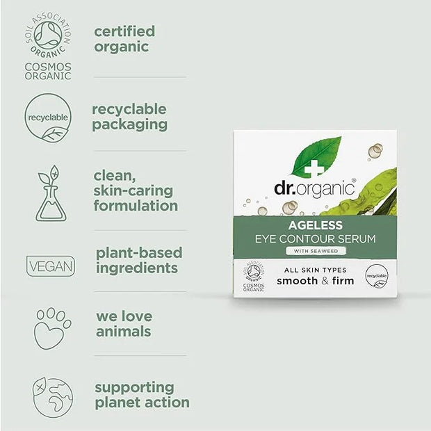 Dr. Organic Ageless Eye Contour Serum with Seaweed | Smoothing and Firming, Targets Fine Lines, Fragrence Free, Certified ...