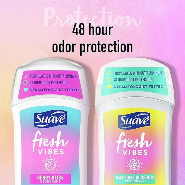 Suave Aluminum-Free Deodorant, Kids & Teen Girls – Fresh Vibes Berry Bliss & Awesome Blossom, 48H Protection, 1.2 Oz Ea - ...