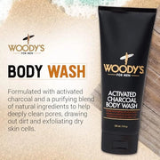 Woody's Activated Charcoal Body Wash for Men - Deep Cleansing, Exfoliating Face & Body Wash, Hydrating Formula with Walnut...