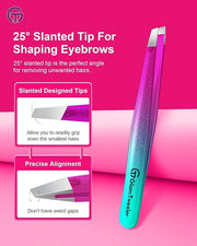Expert Slant and Point Tip Tweezer Set with Exclusive Travel Case, GlamTweeler Sharp & Precision Tweezer Set for Eyebrows,...