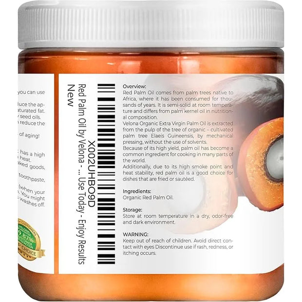 velona USDA Certified Organic Red Palm Oil 8 Fl Oz | Food and Cosmetic Grade | in jar | Extra Virgin, Cold Pressed | Skin,...