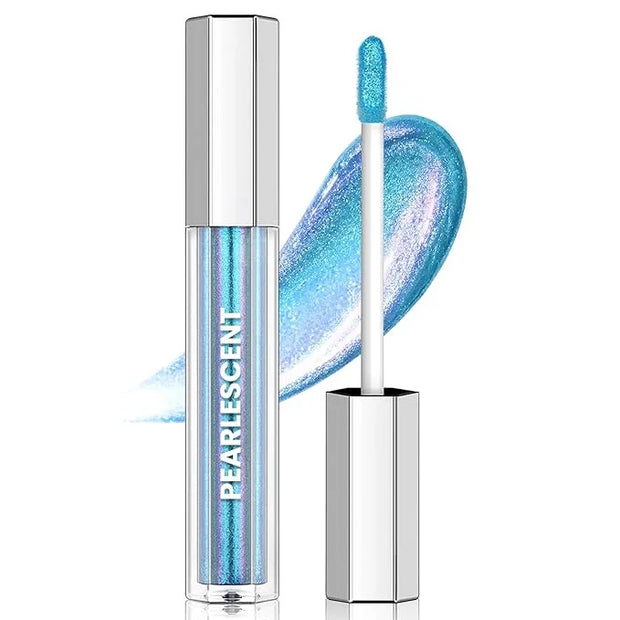 Blue Glitter Lip Gloss Liquid Lipstick, Diamond Shimmer Metallic Sparkly Iridescent Chameleon Lip Gloss Gift for Women, Lo...