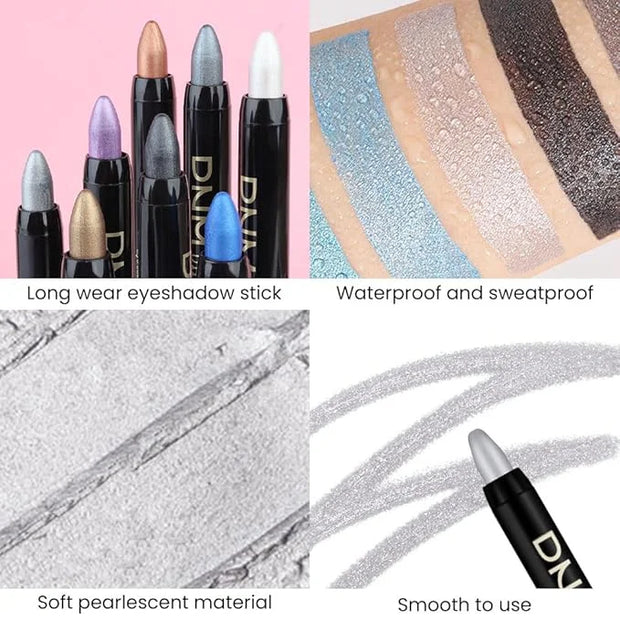 evpct Silver Shimmer Cream Eye Shadow Brightener Sticks Set for Eyes, Silver Shimmery Matte Pencil Eye shadow Applicator S...