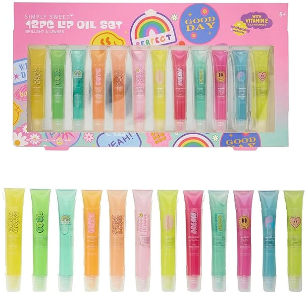 EXPRESSIONS 12pc Lip Oil Set –Hydrating Lip Care with Vitamin E | Fruit Flavored Lip Gloss For Girls, Safe and Non-Toxic L...