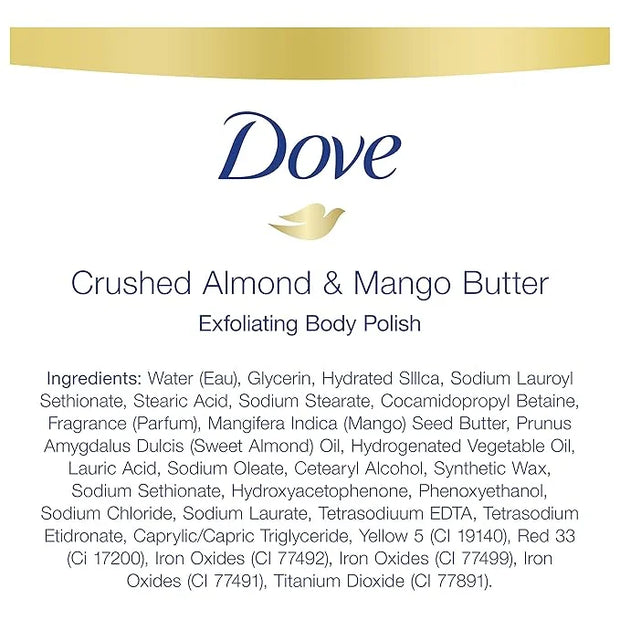 Dove Exfoliating Body Polish Body Scrub Crushed Almond and Mango Butter 4 Count Exfoliating Scrub for Dry Skin Gently Exfo...