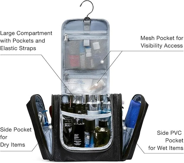 BAGSMART Toiletry Bag for Men, Travel Toiletry Organizer with hanging hook, Water-resistant Cosmetic Makeup Bag Travel Org...
