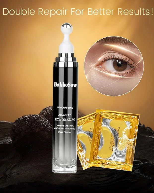 Caffeine Eye Cream and 24K Gold Eye Mask (20 pcs): Under Eye Serum for Dark Circles and Puffiness Eye Care Eye Serum Anti ...