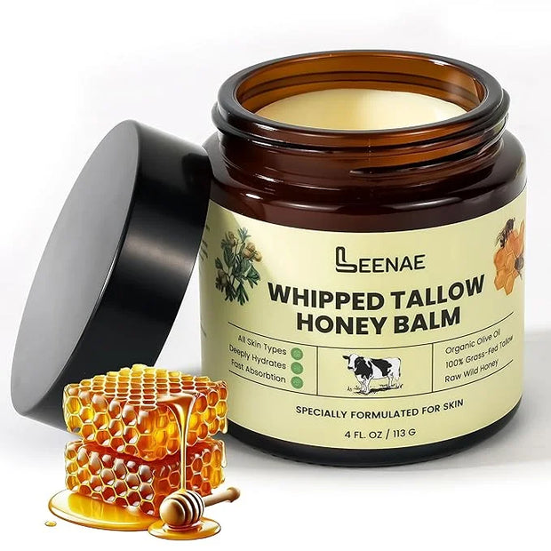 Whipped Beef Tallow Honey Balm | Grass Fed Tallow Face Moisturizer | Natural Unscented Beef Tallow for Skin with Olive Oil...