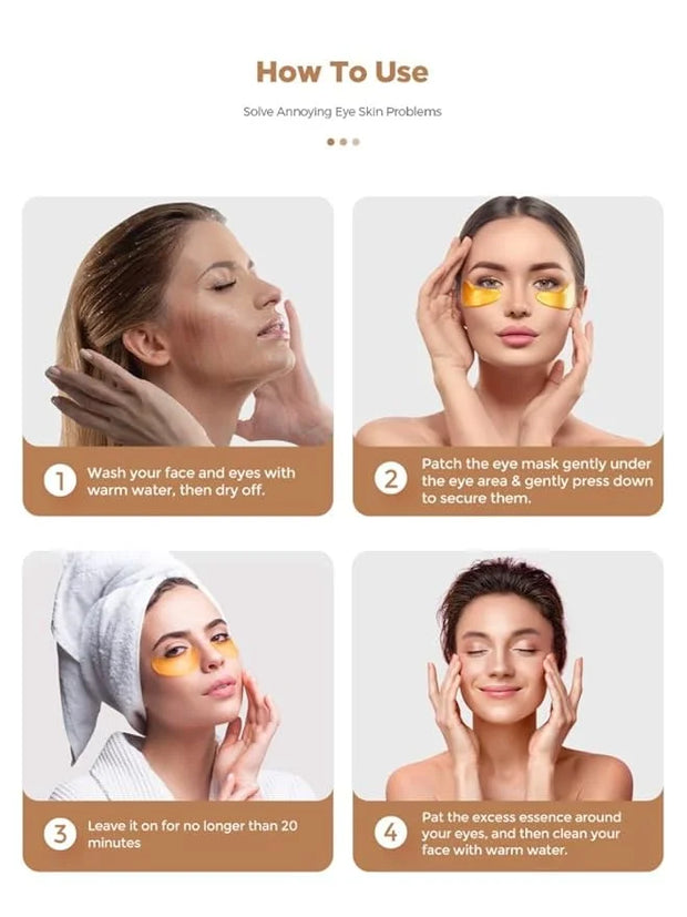 Under Eye Patches, 20 Pairs 24K Gold Eye Patches For Puffy Eyes, Under eye Bags, Wrinkles, Nourish Skin, Eye Masks With Co...