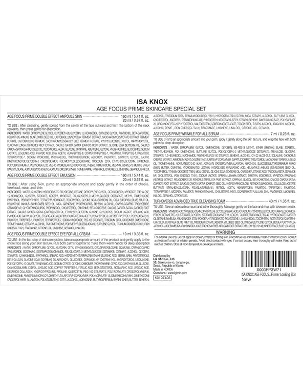 ISA KNOX AGE FOCUS PRIME DOUBLE EFFECT SKINCARE (417 ml / 14.10 Fl Oz) - Korean Skincare, Lightweight but Nourishing by LG...
