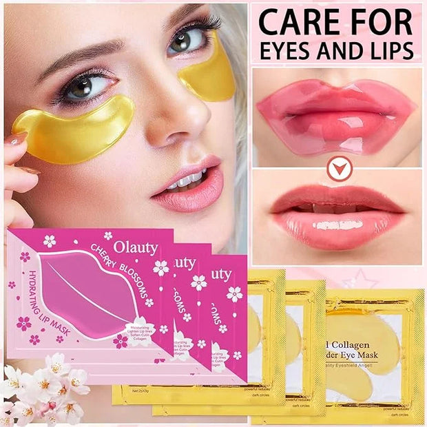 30 Pairs Lip Masks & Eye Masks, 24K Gold Gel Crystal Collagen Under Eye Patches for Puffy Eyes, Dark Circles and Wrinkles,...