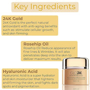 GLO24K Eye Cream with 24k Gold, Hyaluronic Acid, Rosehip Oil, and Vitamins. Minimizes wrinkles and fine-lines around the e...