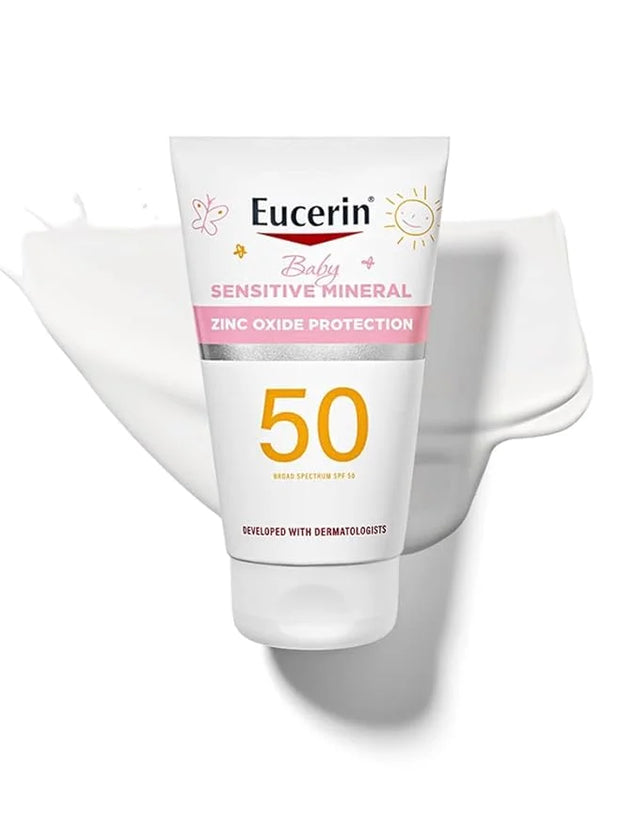 Eucerin Sun Sensitive Mineral Baby Sunscreen SPF 50, Sunscreen Lotion with Zinc Oxide Protection, Mineral Sunscreen, 4 Fl ...
