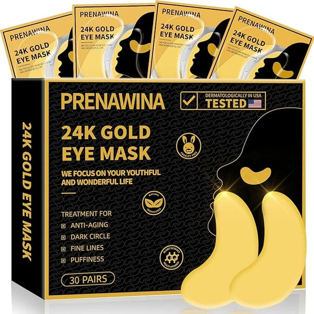 Under Eye Patches for Puffy Eyes Treatment 30 Pairs, 24K Gold Under Eye Masks for Dark Circles and Puffiness, Eye Gel Pads...