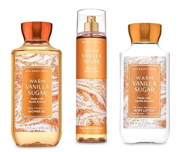 B & Body Works Warm Vanilla Sugar - Full Size Set - Shower Gel, Body Lotion, Fine Fragrance Mist - Product Image