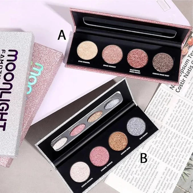 Shiny Highlight Eyeshadow Palette 4 Colors, Cosmetics Shimmer Palette, Cruelty-Free and Vegan Formula, Glitter Eyeshadow f...