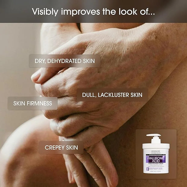 Advanced Clinicals Hyaluronic Acid Moisturizer Body Cream W/Vitamin E | Hydrating Cream & Body Lotion For Women & Men To H...