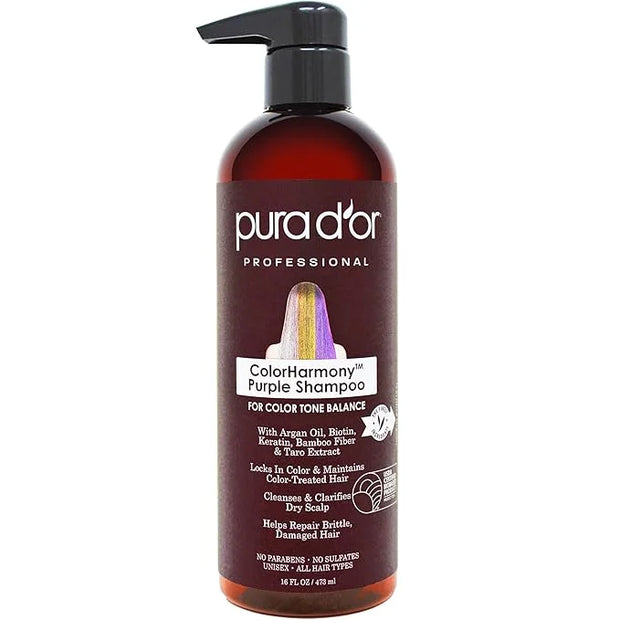 PURA D'OR 16 Oz ColorHarmony Purple Shampoo For Bleached, Blonde, Silver & Color Treated Hair - Keratin, Bamboo Fiber, No ...