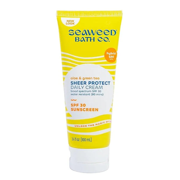 Seaweed Bath Co. Sheer Protect Daily SPF 30 Broad Spectrum Hybrid Sunscreen Cream, 3.4 Ounce, Sustainably Harvested Seawee...