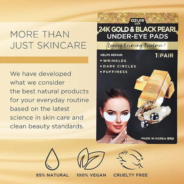 AZURE 24K Gold & Black Pearl Luxury Firming Under Eye Pads - Moisturizing & Restoring Eye Mask Patches - Reduces Fine Line...