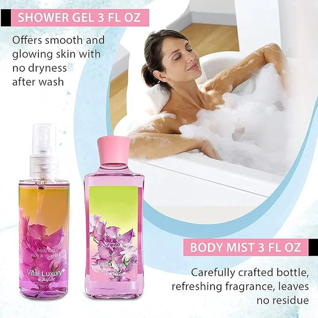 Sweet Pea Bath & Body Kit, 3 Fl Oz, Ideal Skincare Gift Home Spa Set, Includes Body Lotion, Shower Gel, Body Cream, and Fr...
