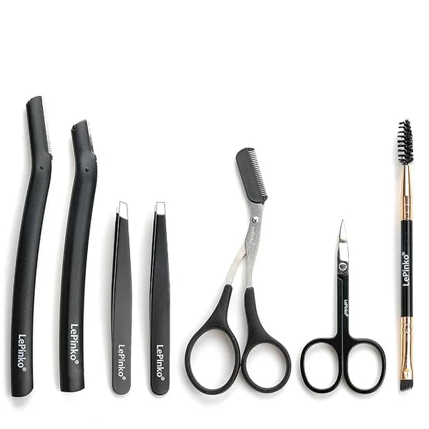 Eyebrow Trimmer Kit, 7 in 1 Eyebrow Scissors, Tweezer, Razor, Gromming Scissors Brush for Women Men, Gifts for Stocking St...