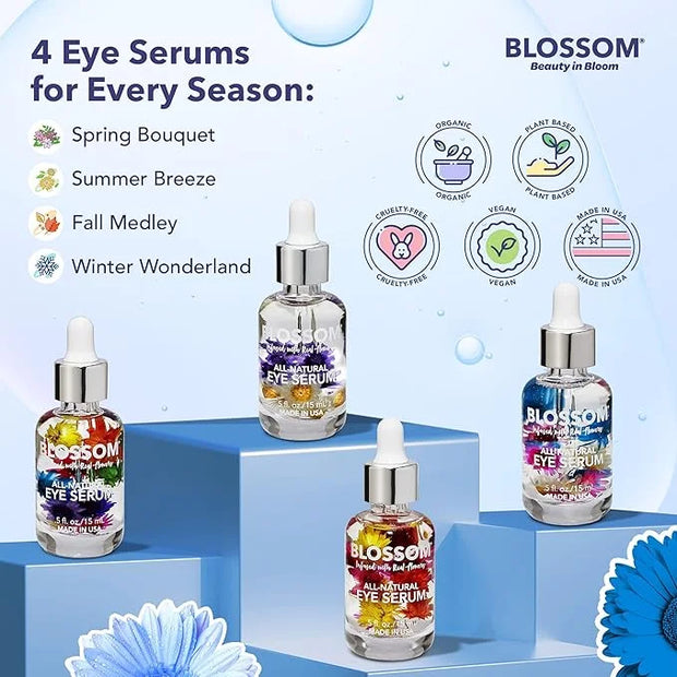 Blossom All Natural Eye Serum with Essential Oils, Organic Cruelty Free Moisturizing, Infused with Real Flowers, Made in U...