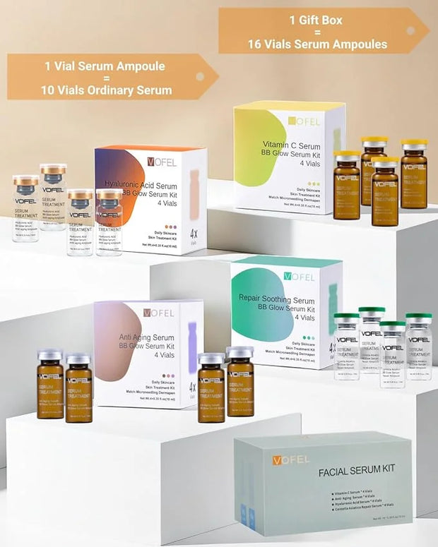 Anti Aging Serum with Hyaluronic Acid Vitamin C Serum for Face Centella Serum Moisturizer 0.35 oz 4 Kits 16 Vials Facial S...