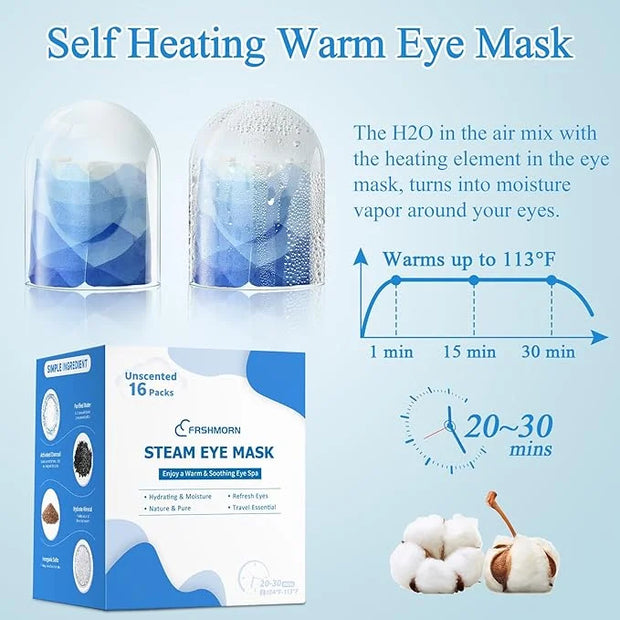16 Packs Steam Eye Mask, Heated Eye Mask for Sleeping, Warm Compress for Eyes, Self Heating Disposal Eye Mask Comfortable ...