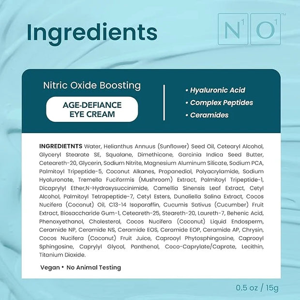 Age-Defiance Eye Cream - Day & Night Moisturizer with Nitric Oxide, Hyaluronic Acid, Complex Peptides, Ceramides - Hydrati...