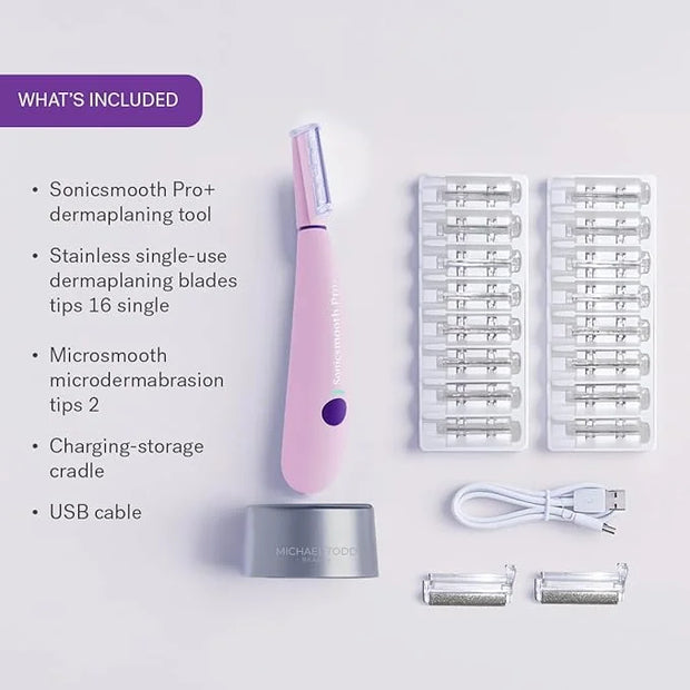 Michael Todd Beauty Sonicsmooth Pro+ Dermaplane Razor for Women Face + Eyebrow trimmer Dermaplaning System w/LED Light Pea...