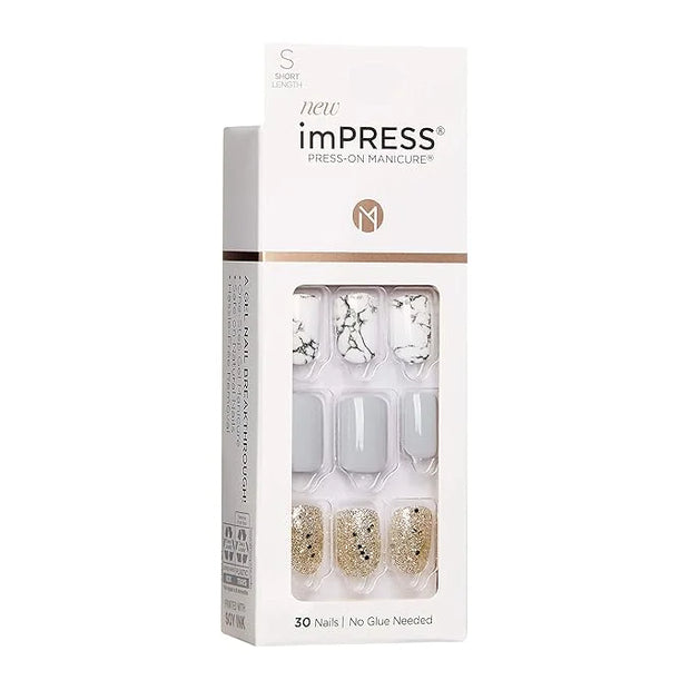 imPRESS Design, Press On Nails, Knock Out, Gray, Short, Size, Squoval, Shape, Includes 30 Nails, Prep Pad, Instructions Sh...