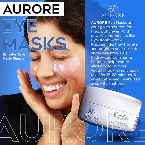 AURORE Under Eye Patches with Hyaluronic Acid, Collagen, Niacinamide - for Puffy Eyes, Dark Circles, Wrinkles, Fine Lines ...
