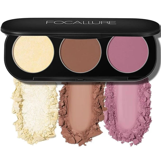 FOCALLURE Blush and Highlighter Palette,3 in 1 Contour Palette,Cruelty-Free Matte Bronzer Powder,Shimmer Illuminator Highl...