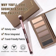 6 Colors Mini Naked Eyeshadow Makeup Palette with Brush Neutral Nude Smoky Eye Shadow Taupe & Brown Matte Make Up Pallet w...