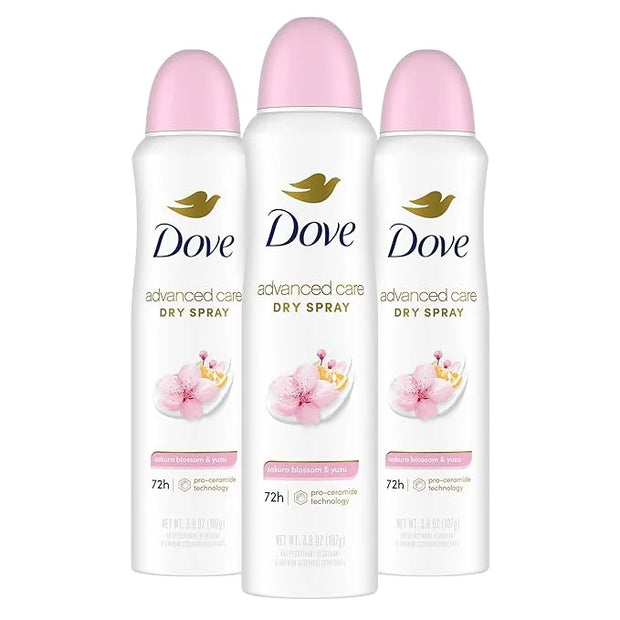 Dove Advanced Care Antiperspirant Deodorant Spray for Women 3 Pack Sakura Blossom & Yuzu 72 hour sweat and odor protection...