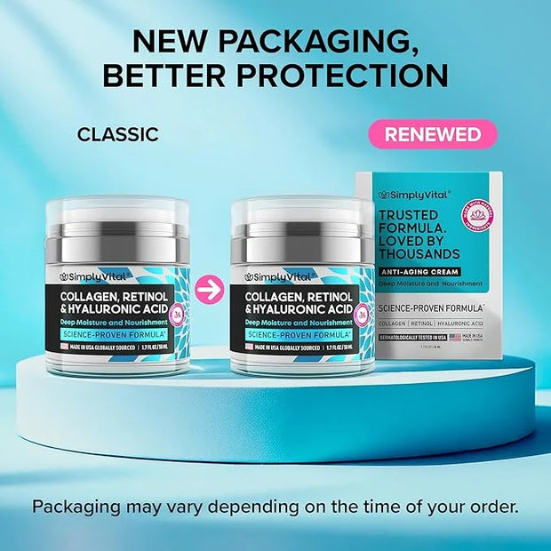 SimplyVital Collagen, Retinol & Hyaluronic Acid Cream - Anti-Aging Face Moisturizer for Face, Firming Skin Care Neck & Déc...