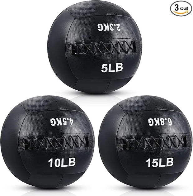 3 Pcs Soft Wall Ball Medicine Ball Set 5, 10 10 and 15 Lbs - Product Image