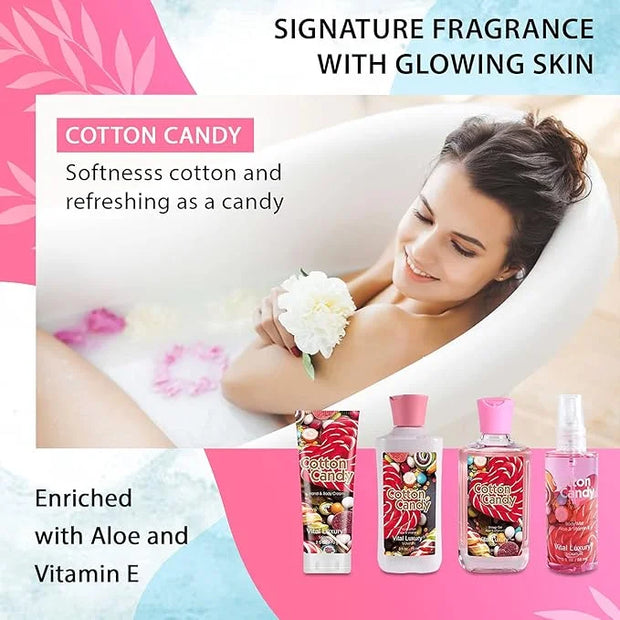 Cotton Candy Bath & Body Kit, 3 Fl Oz, Ideal Skincare Gift Home Spa Set, Includes Body Lotion, Shower Gel, Body Cream, and...