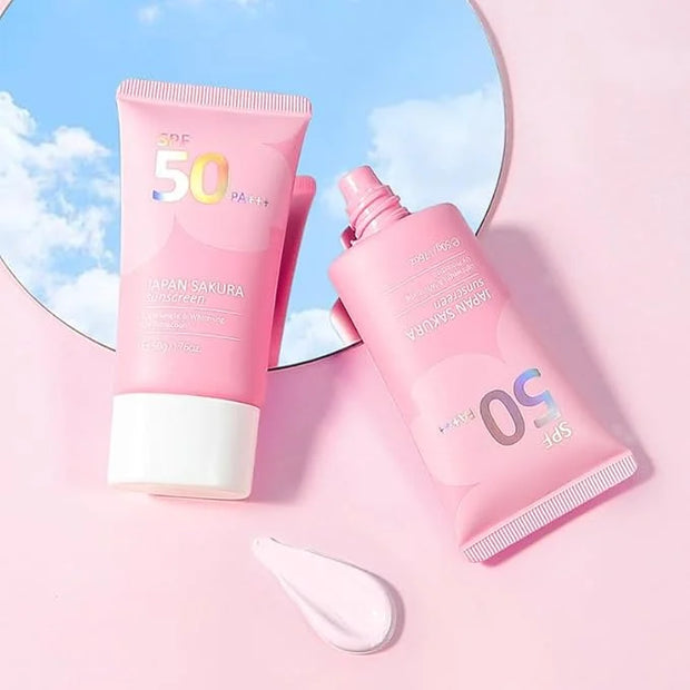 Japan Sakura Sun Cream SPF 50, Sunscreen For Face SPF 50 Sun Protection Over Makeup, SPF 50 Face Moisturiser Non-Greasy + ...