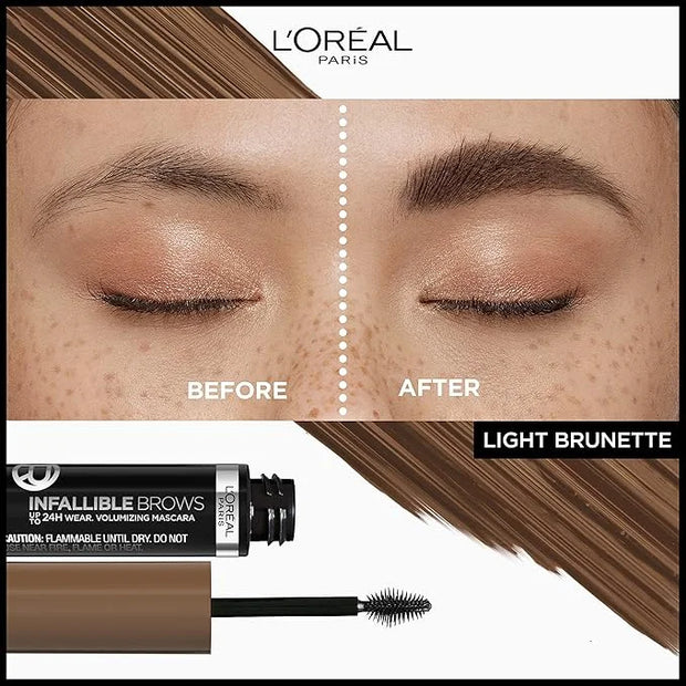 L'Oreal Paris Infallible Volumizing 24H Wear Brow Mascara, Long Lasting Eyebrow Makeup for 2X Fuller Eyebrows, 6.0 Light B...